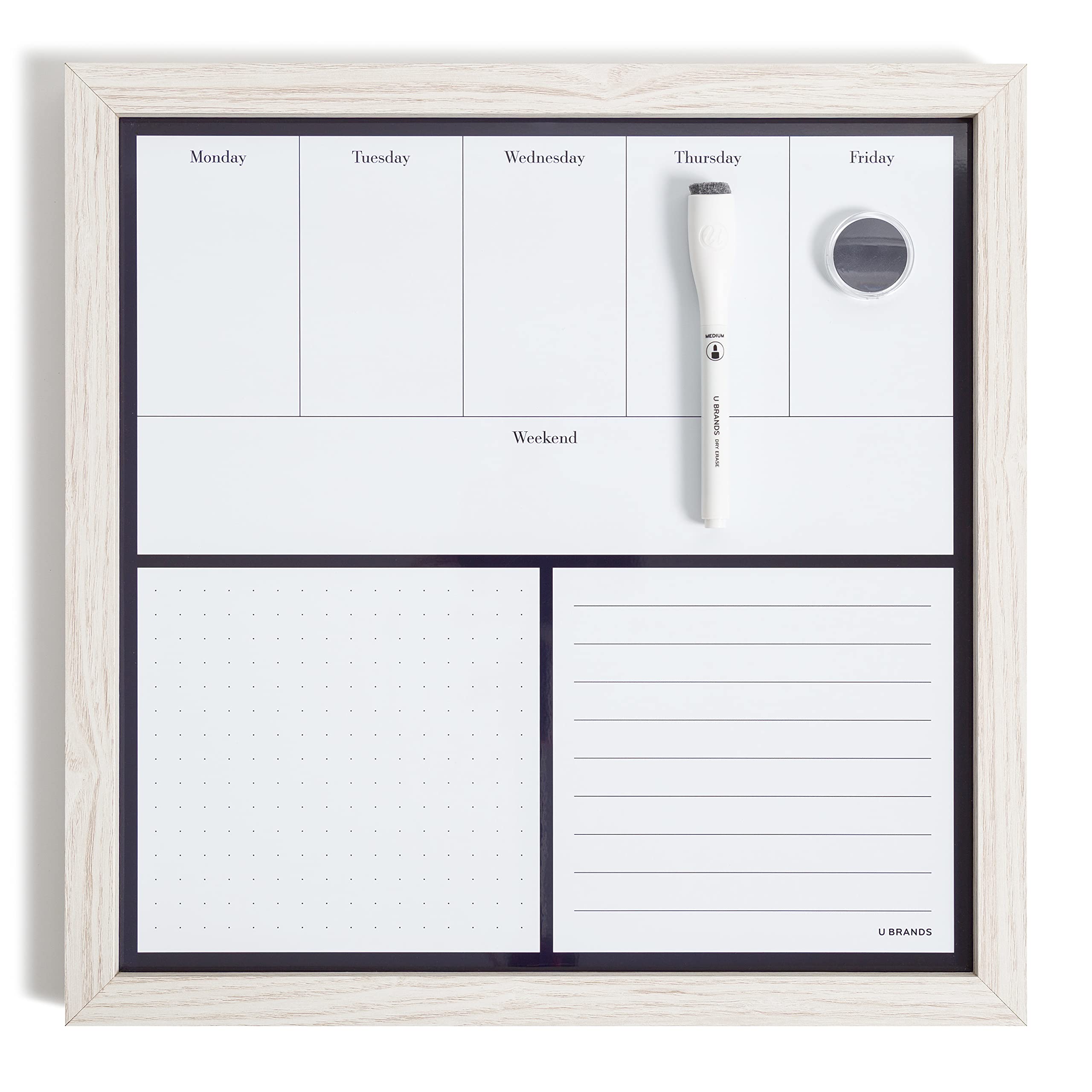 Photo 1 of U Brands Rustic Board with White Wooden Frame, Office Supplies, 14” x 14” (Dry Erase - Weekly)
