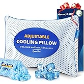 Adjustable Cooling Gel Memory Foam Pillows Queen Size for Sleeping 1 Pack,Thick Firm Bamboo Rayon Shredded Bed Pillow for Side,Back,Stomach Sleepers Washable Breathable Pillowcase,Gifts College Dorm