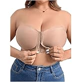 OYOANGLE Women's Plus Size Front Closure Push Up Strapless Bandeau Bra Wireless Tube Bralettes with Clear Strap