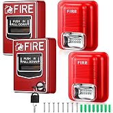 Relaxweex 4 Pcs Fire Alarm Pull Station Fire Warning Siren | 12/24v Dc Sound and Light Emergency Alar, Dual Action Manual Call Point with Key Security, Horn Buzzer, For Home or Office