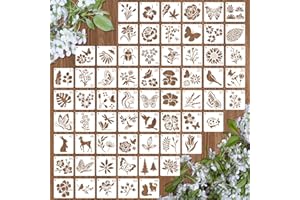 RESFLYAR 64 PCS 5 Inch Flower Stencils, Plant Butterfly Reusable Plastic Paint Templates for Painting on Wood, Botanical Birds Stencils Set for Wall Rock Wood Canvas Drawing Art Fabric Tile Home