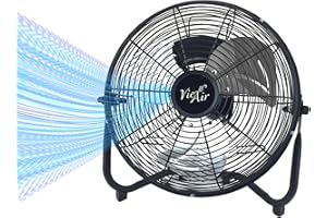 Vie Air 20 Inch Industrial Tilting High Velocity 3 Speed Metal Floor Fan, Black