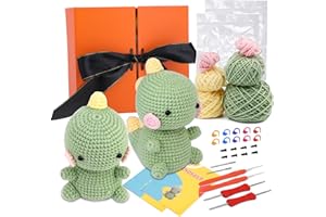 ZXIIXZ Cute Dinosauria Crochet Starter Kit Including Crochet Hook, Yarn Balls, Needles, Instructions, Crochet Kit for Beginners and Professionals, Crochet Knitting Kit for Beginners with Instruction