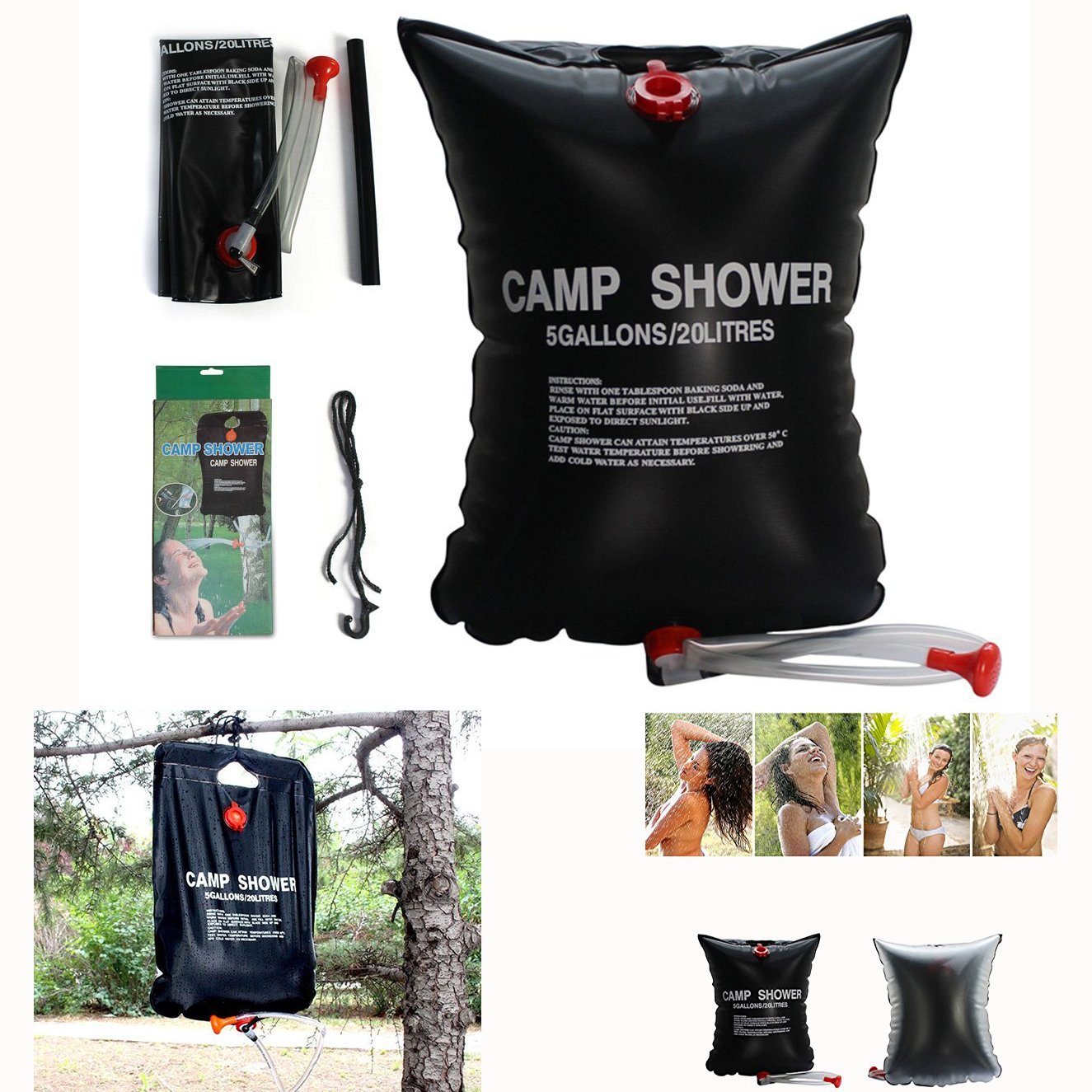 Itian 20L/5 Gallons Portable Solar Energy Heated Shower Bag Outdoor Camping Hiking PVC Water Bag