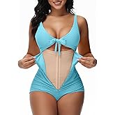 SHAPSHE Women's Tummy Control Swimsuit One Piece Slimming Bathing Suit Cutout Tie Knot Front Bikini Push Up Swimwear