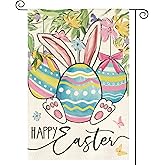 AVOIN colorlife Happy Easter Garden Flag 12x18 Inch Double Sided Outside, Easter Eggs Bunny Holiday Yard Outdoor Flag