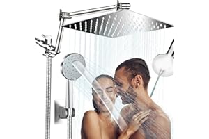 Jafeton 12 Inch Rainfall Shower Head with Handheld Combo, THE FIRST WATERFALL handheld mode Rain Shower Head, Fullbody Showerhead with 15 Inch Adjustable Extension Arm, 6 Setting Spray Modes