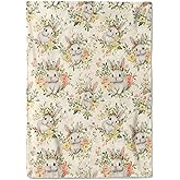 coedoaes Cute Bunny Fleece Blanket - 50x60in Rabbit Spring Flower Throw Blankets,Soft Cozy Lightweight, Ideal for Living Room Home Rustic Farmhouse Decor and Kids Women Girls Gifts