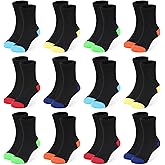LAETBBE 12 Pairs Toddler Socks Boys Crew Socks Kids Girls Sock Boys Dress Sock Black 1-13 Years