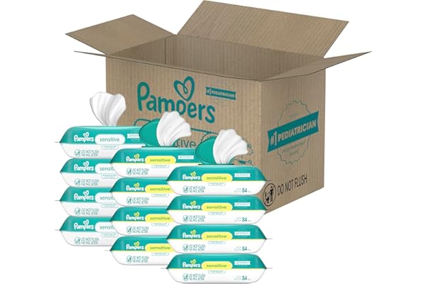 Pampers Sensitive Baby Wipes, Water Based, Hypoallergenic and Unscented, 8 Flip-Top Packs, 4 Refill Packs (1008 Wipes Total) (Packaging May Vary)