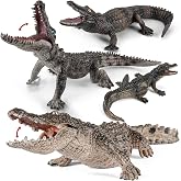 THINKBAY 4PCS Alligator Crocodile Solid Figurines Toy Set with Movable Jaw | Safari Alligator Crocodile Toy Set, 4 Figures with Movable Jaw, Great Gift, Cake Toppers Favors for Kids Boys &amp; Girls Toy