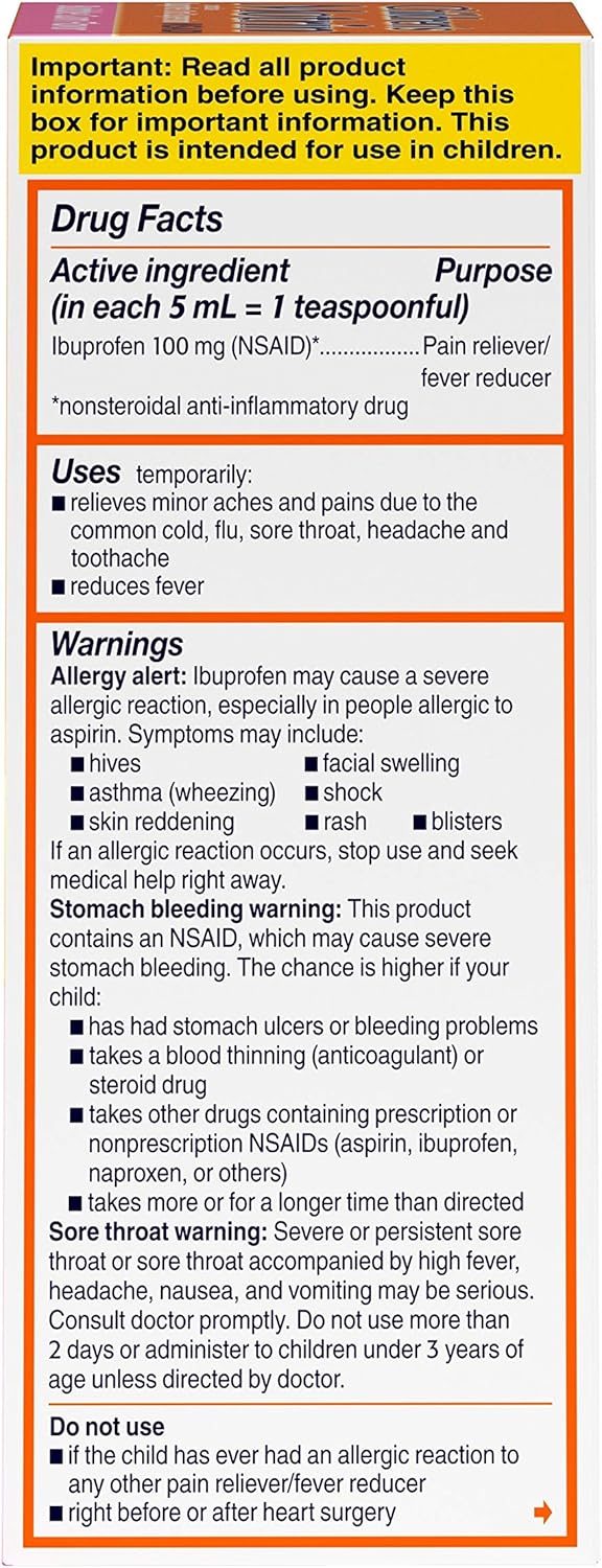 Children's Motrin Oral Suspension, Pain Relief, Ibuprofen, Bubble Gum Flavored, 4 Oz: Health & Personal Care