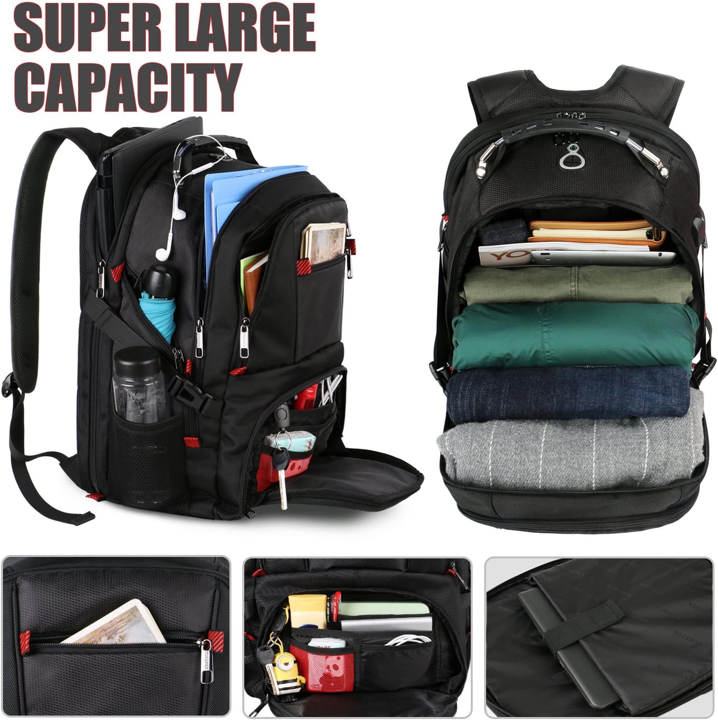 Backpacks for Men, Extra Large Travel Laptop Backpack Gifts for Women Men with USB Charging Port,TSA Friendly Business Computer Bag College High School Bookbags Fit 17 Inch Laptops 45L,Black: Electronics