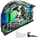 ILM Motorcycle Helmet Full Face with Pinlock Compatible Clear&Tinted Visors and Fins Street Bike Motocross Casco DOT Model Z501(Legend Green, Large)