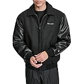 Champion mens Letterman Varsity Bomber Zipper Closure Jacket With Faux Leather Sleeves