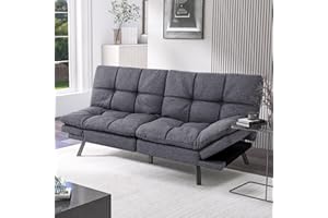 Hcore Convertible Futon Sofa Bed,Gray Fabric Memory Foam Loveseat,Small Euro Lounger Sofa for Compact Living Spaces,Apartment,Dorm,Studio,Guest Room,Home Office/Cushion,Grey Fabric