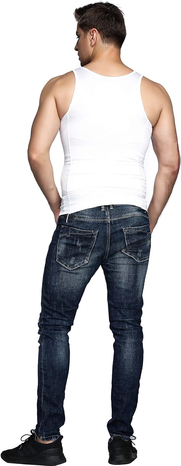 Odoland Mens 3 Pack Body Shaper Slimming Tummy Vest Thermal Compression Shirt Tank Top Shapewear: Clothing
