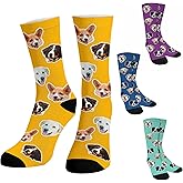 Artsadd Custom Face Socks for Women Men Cat Dog Lovers, Customized Unisex Funny Crew Sock Gifts
