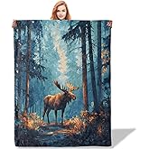 Plistiz Moose Throw Blanket 50x60, Forest Moose Theme Blankets for Living Room Decor, Soft Flannel Moose Gifts for Women