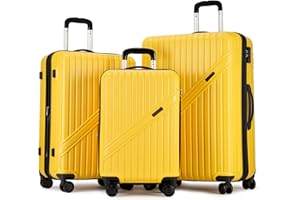 PRIMICIA GinzaTravel Luggage Sets 3-Piece Expandable Suitcases with Wheels PC+ABS Durable Hardside Luggage sets TSA lock (Yellow, 3-Piece Set(20"/25"/29"))