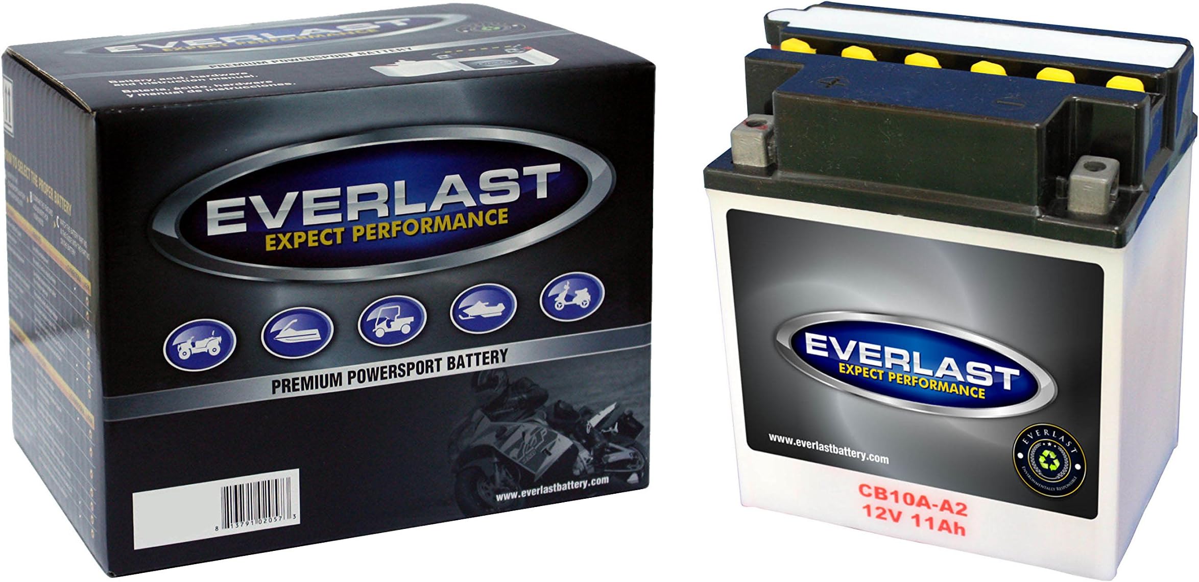 EverLast CB10A-A2 12V Conventional Battery with Acid Pack (5 5/16 L X 3 9/16 W X 6 1/16 H)