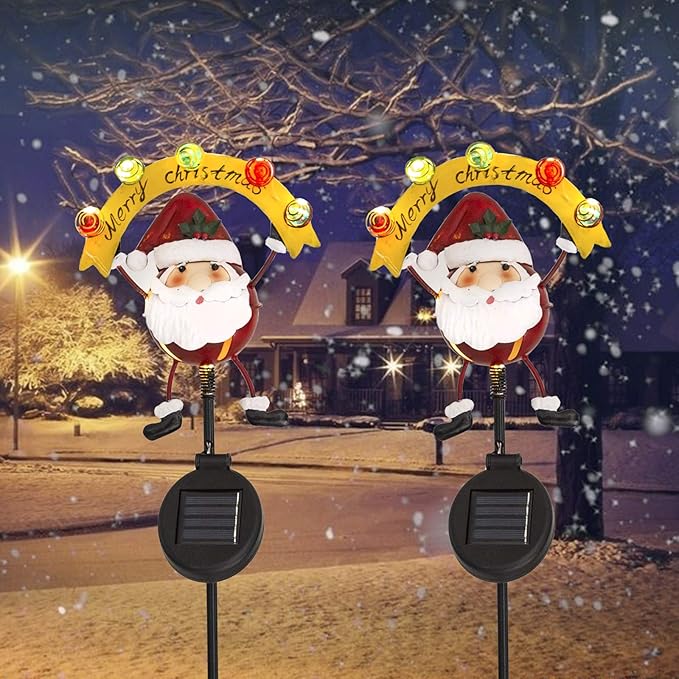 Solar Decorations Lights Outdoor 2 Pack Santa Solar Pathway Lights Waterproof Christmas Solar