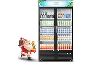 BODEGACOOLER Commercial Merchandiser Refrigerator,2 Glass Door Commercial Beverage Refrigerator, Beverage Display Cooler with Soft LED Light, Adjustable Shelves and 4 Strong Castors, 35.4 Cu. Ft,Black