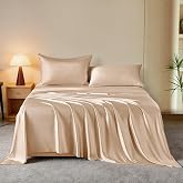 THXSILK Mulberry Silk Queen Bed Sheets Set 4 Pieces, Champagne | 6A+ Mulberry Silk-Modal Blend, 16" Deep Pocket, OEKO-TEX Certified, Cooling Sheets for Hot Sleepers, Machine Washable