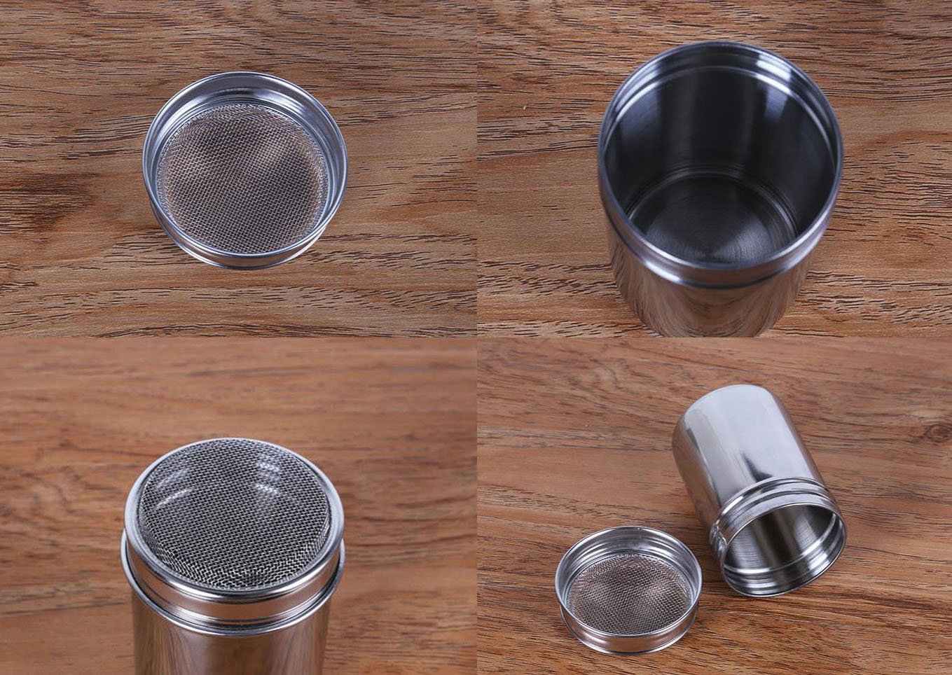 Stainless Steel Fine Mesh Shaker Cinnamon Icing Sugar Powder Cocoa