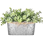 Dahey Artificial Eucalyptus Faux Plants Indoor for Farmhouse Home Decor Fake Potted Plants in Rustic Rectangular Pots Table Centerpiece for Office Bath Living Room Greenery Decor, 7" L x 4" H