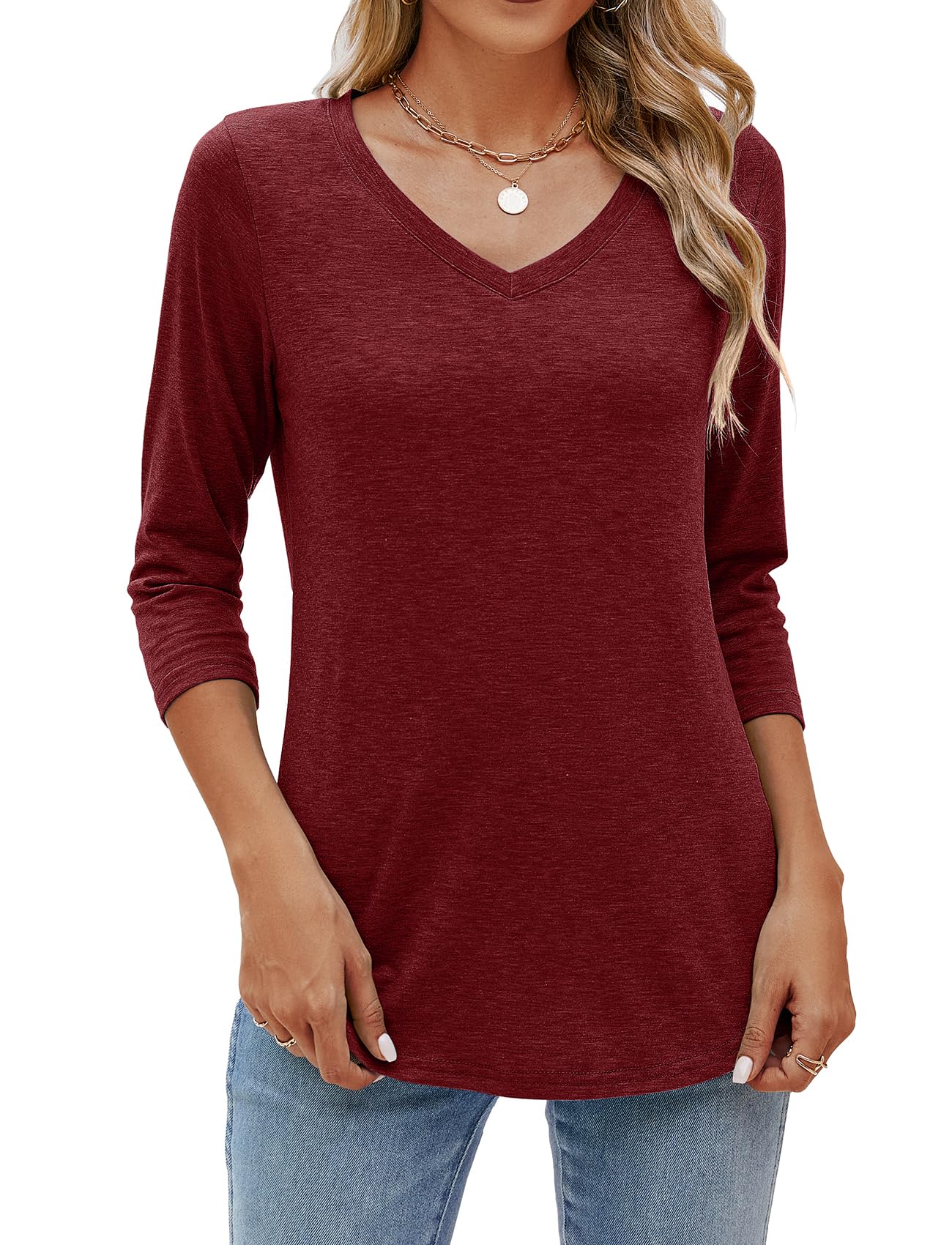 Sherosa Casual Tops for Women Summer 3 4 Sleeve V