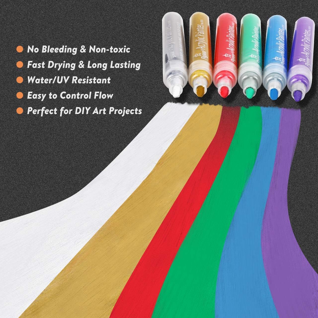 Acrylic Paint Marker Pens, RATEL 24 Colors Premium Waterproof Permanent Paint Art Marker Pen Set