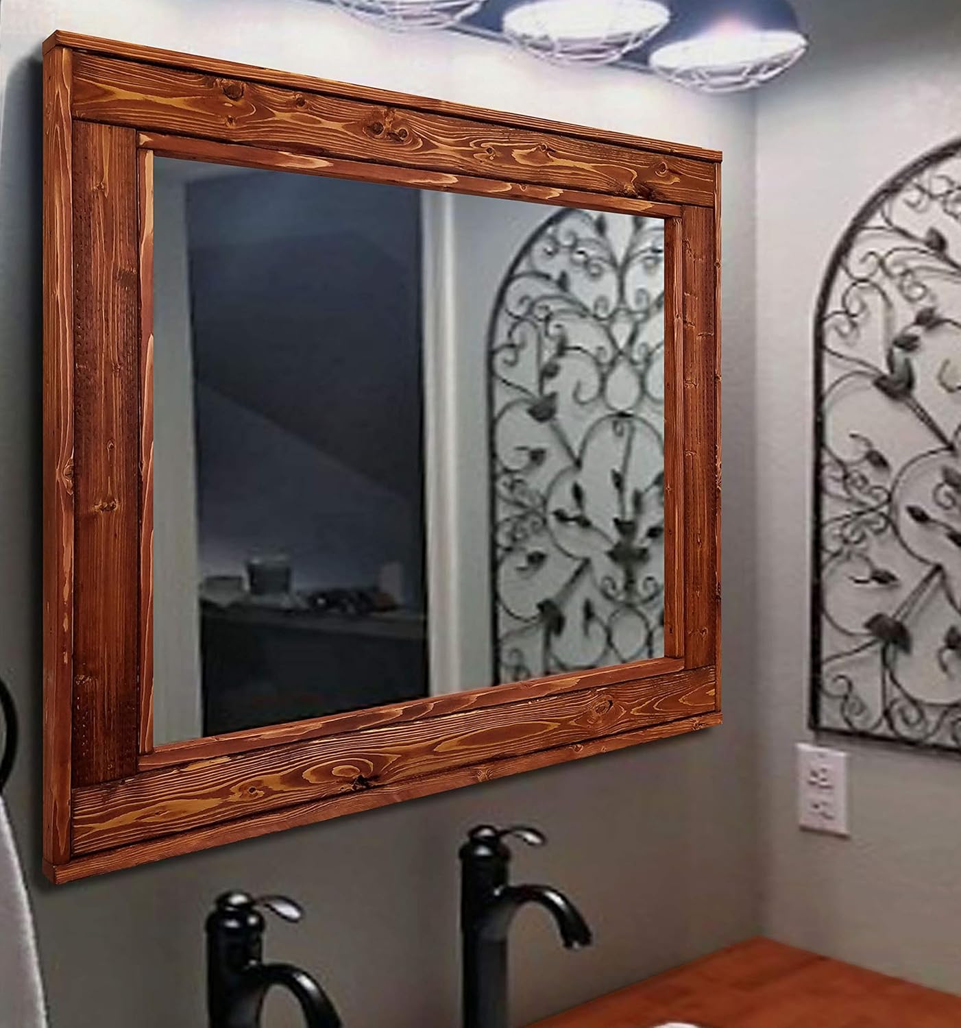 Herringbone Reclaimed Wood Framed Over Sink Mirror