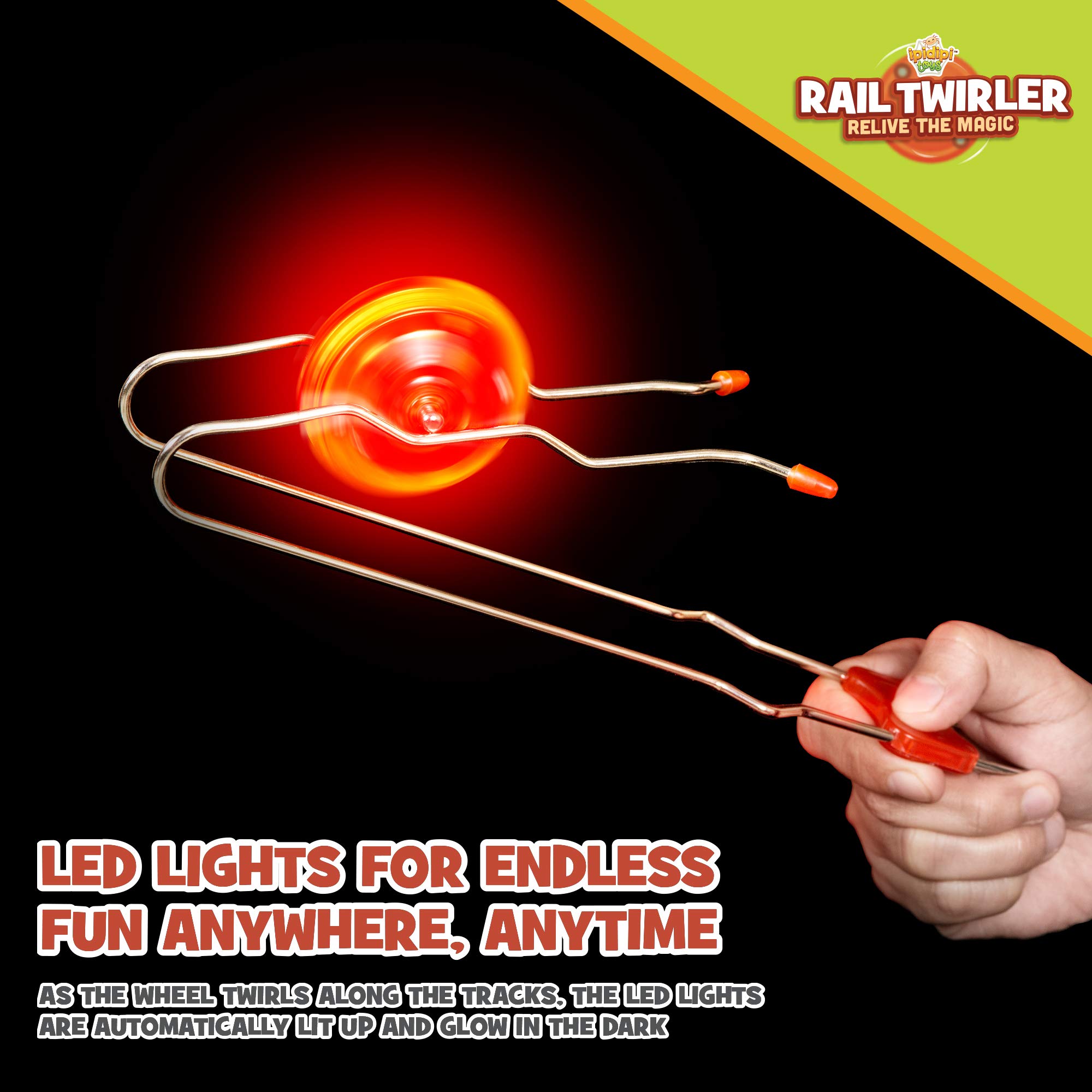 Retro Magic Rail Twirler - 3 Pack - Light Up Magnetic Stocking Stuffers For Kids - Sensory Toy With Spinning Wheel and Flashing LEDs | Rail Twister Vintage Fidget Toy for Adults & Children | 3 Colors