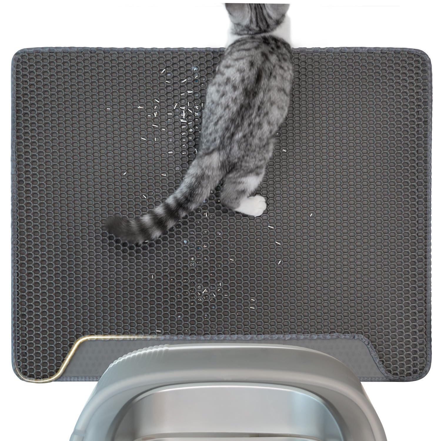Conlun Cat Litter Mat Waterproof,Honeycomb Double Layer Design, Urine and Waterproof Material, Cat Litter Tray Mat 76x61 cm,Grey