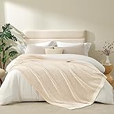 Snuggle Sac Cream Waffle Blanket for Couch Bed Sofa 60x80 inches, Reversible Beige Soft Throw Microfiber Fluffy Fuzzy Cozy Knit Twin Blanket for Women Mothers Birthday Gifts
