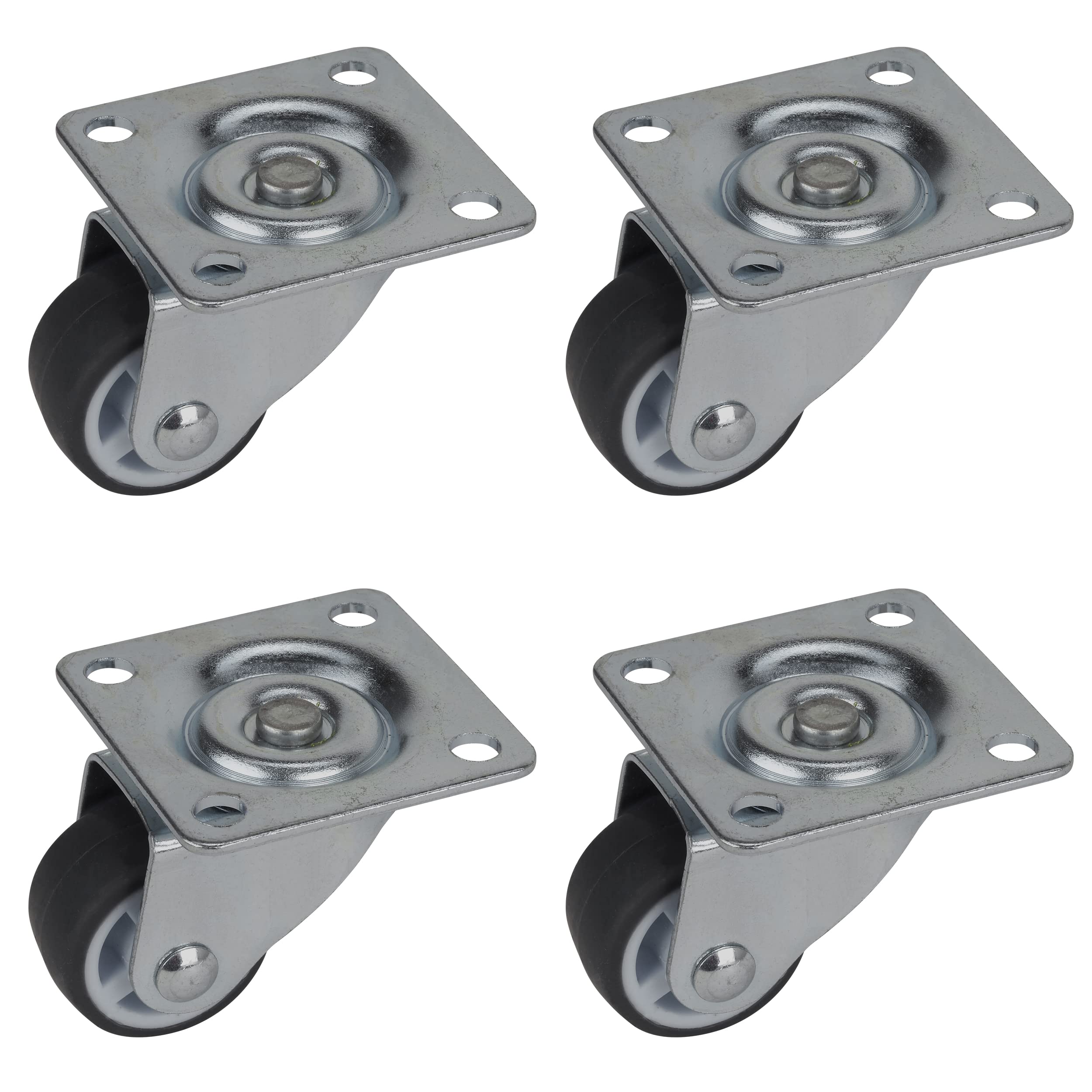 Dörner + Helmer Furniture Swivel Castor with Soft Wheel and Plate, 25 x 13 mm, Plain Bearing, Plate 40 x 40 mm, Load Capacity 45 kg/Set