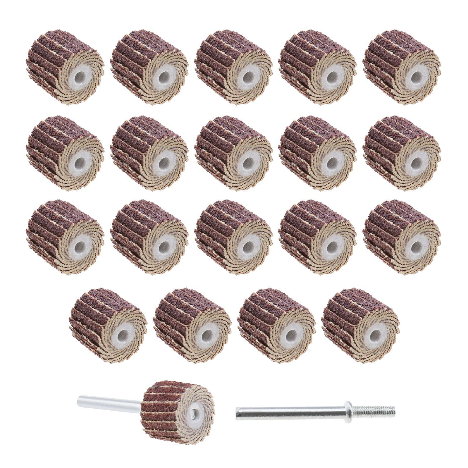 eMagTech 20Pcs 120 Grit Flap Wheel Sandpaper Sanding Disc for Rotary Tools with Long Handle Shank Mandrel 13x12x3mm/0.51x0.47x0.12inch Emery Cloth Polish Tool Accessories