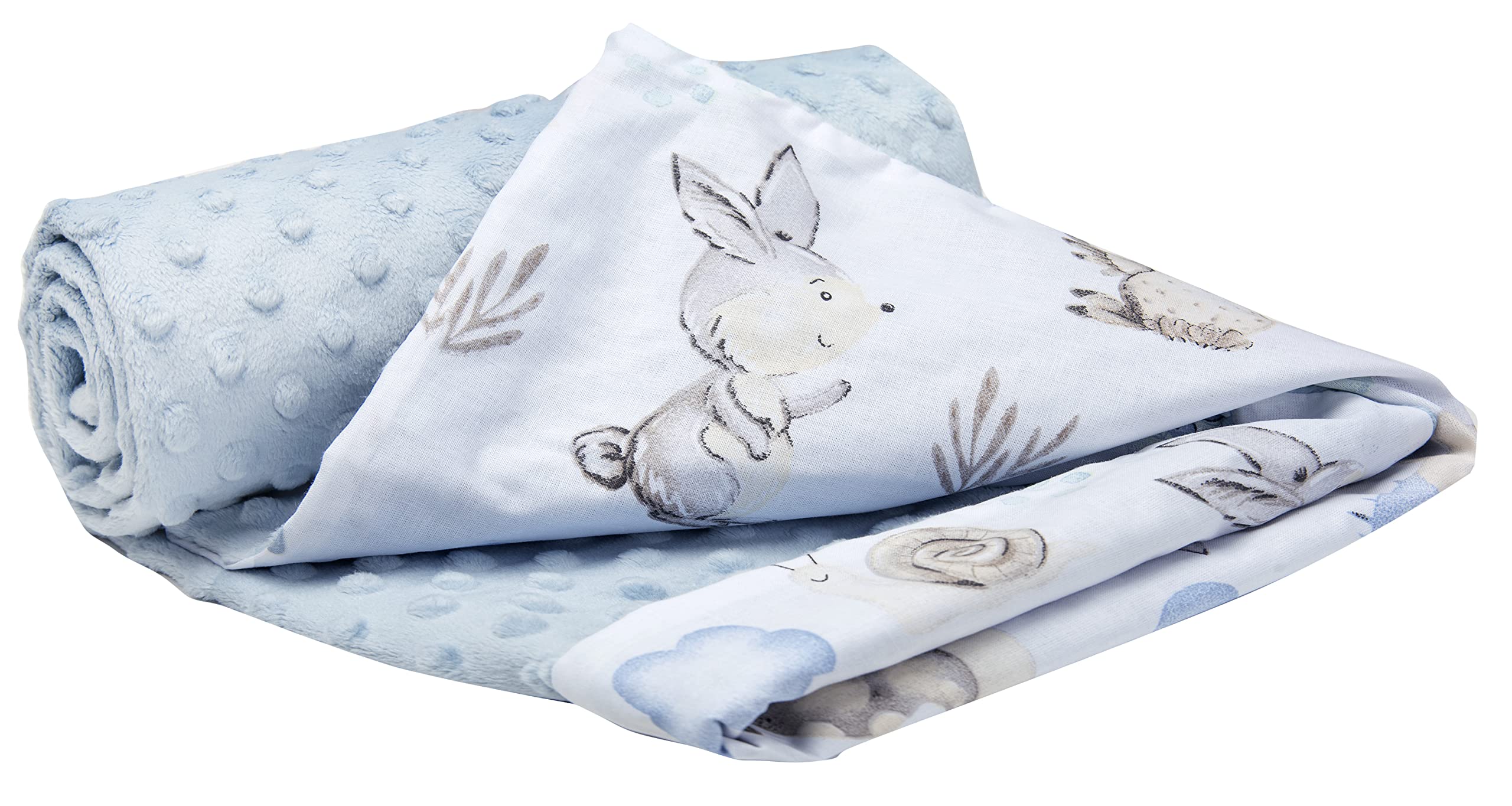 Medi Partners Baby Blanket Newborn Pram Soft 100% Cotton 75x100 Cot Toddler Comfort universal Cuddly Fluffy Crawling Plush bilateral Blankets (Deer and Hedgehogs with light blue Plush)