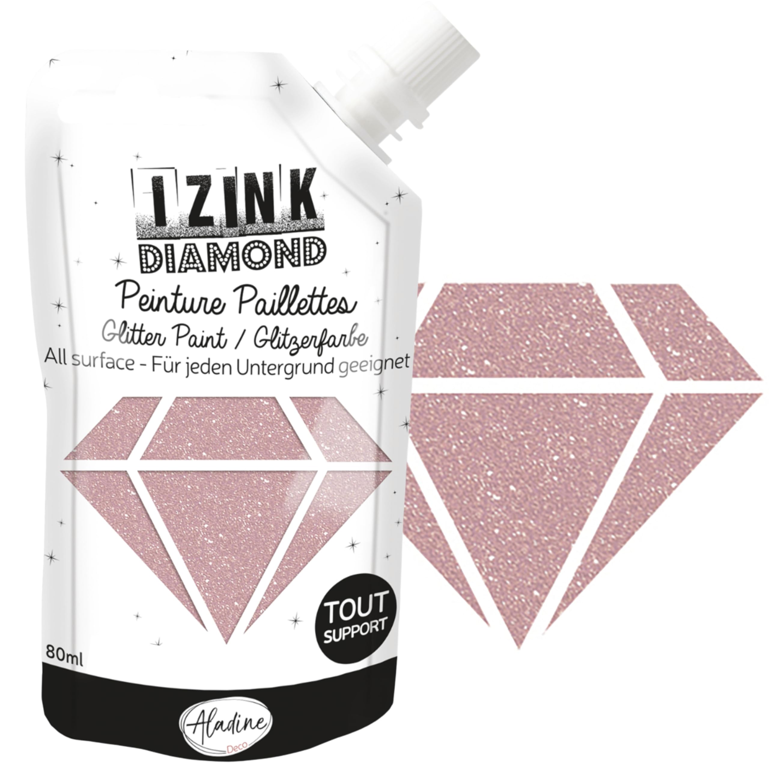 Aladine - Izink Diamond - Glitter Paint - Ultra Concentrated in Glitter - Decoration Any Support - DIY and Creative Leisure - Made in France - Soft Bottle 80 ml - Powder Pink