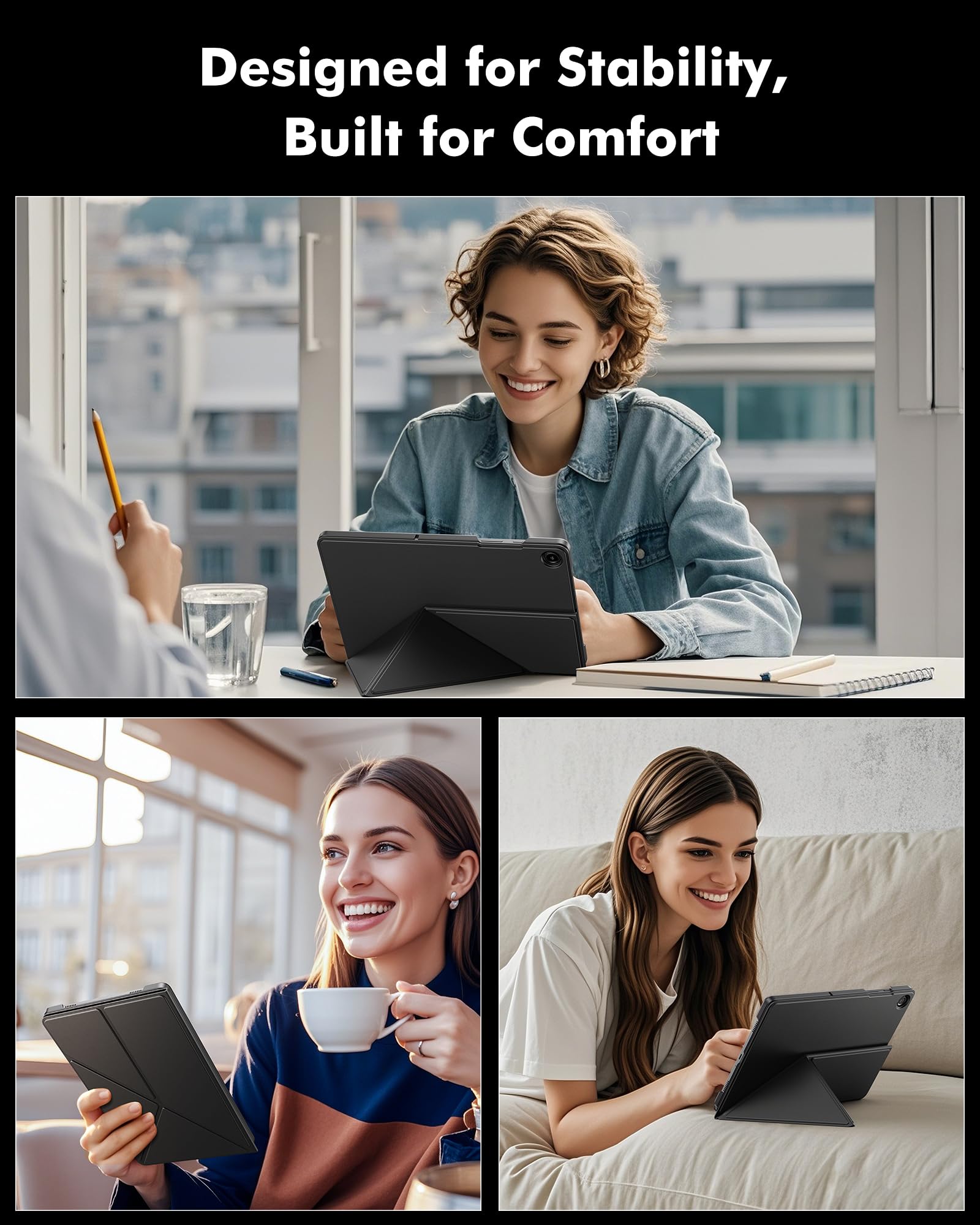 INFILAND Case for Samsung Galaxy Tab A9 Plus 11 Inch 5G, Slim Foldable Book-Style Cover with Horizontal and Vertical Stand, Protective Case for Galaxy Tab A9 Plus Tablet,Black