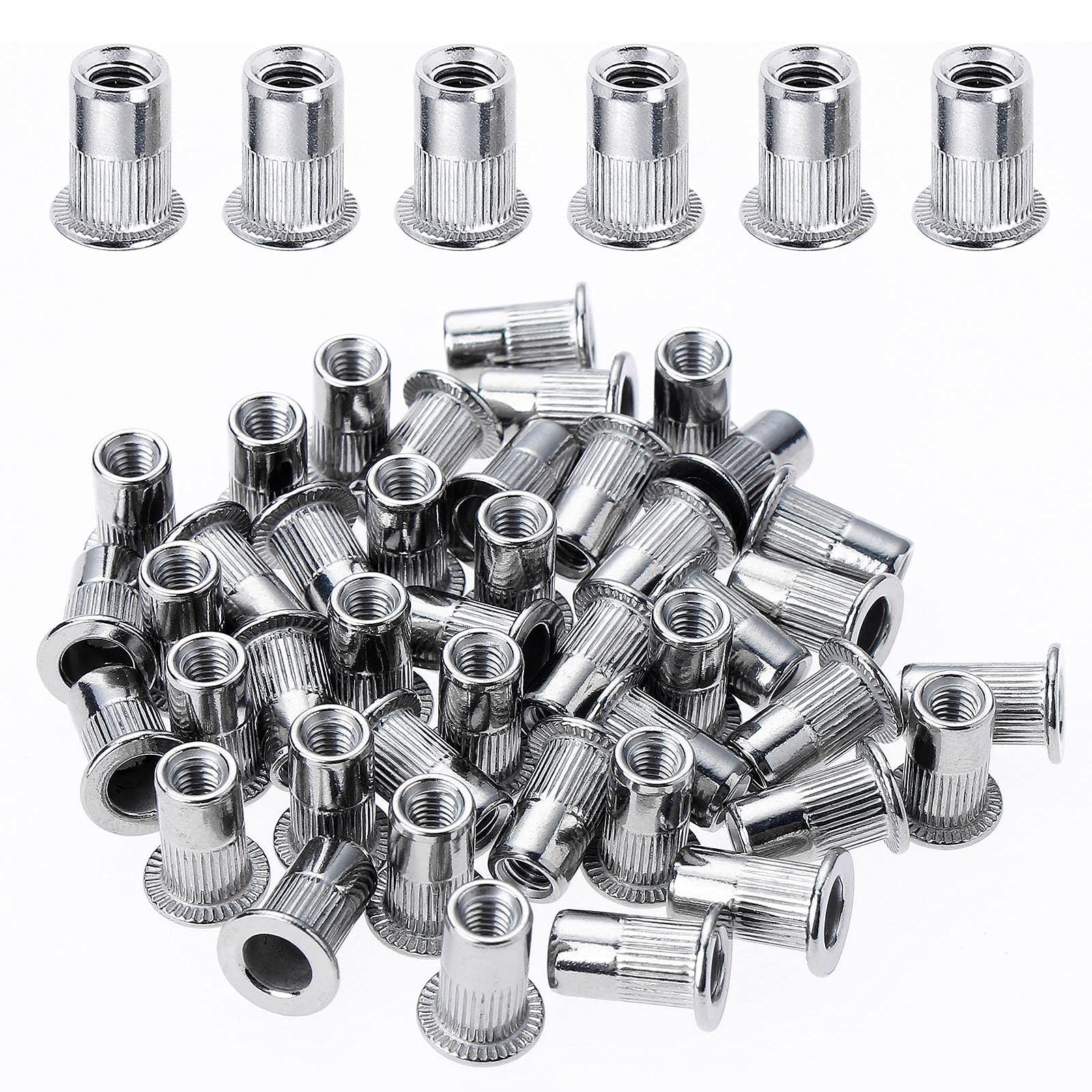 Gueenky 200PCS Rivet Nuts, M3 Nutsert Stainless Steel, Flat Head M3 Threaded Rivets Nutsert for Wood Furniture