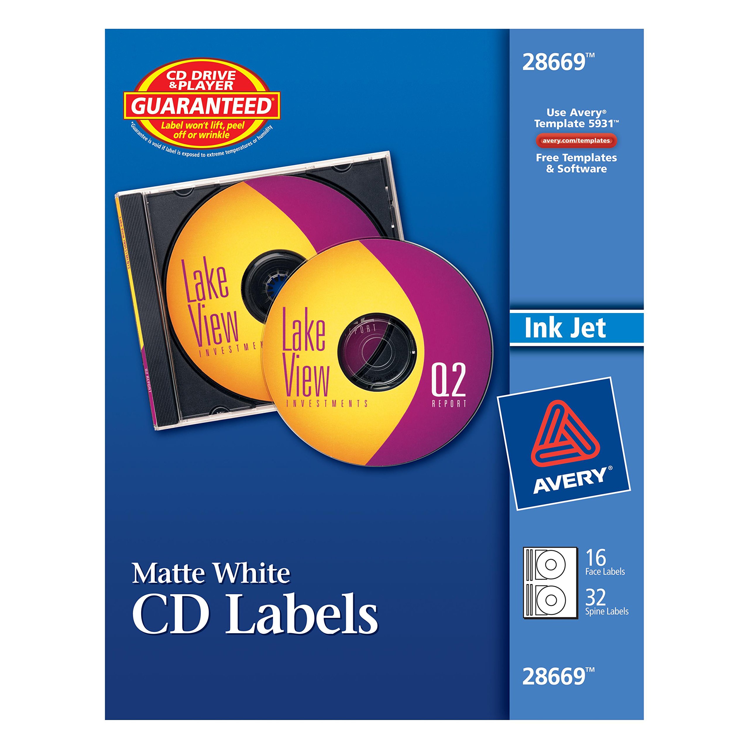 Avery Matte White CD Labels for Inkjet Printers | 16 Face & 32 Spine Labels for Professional Media Organization