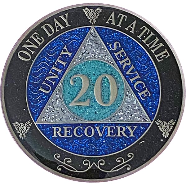 2 Year Alcoholics Anonymous Medallion Blue Silver Plated AA Sobriety Chip Coin e