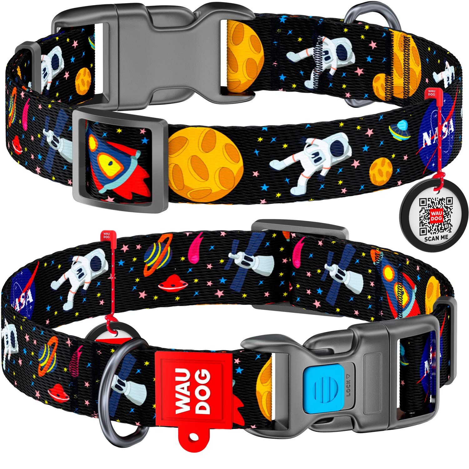 WAUDOGNylon Dog Collar - Adjustable Dog Collar for Large Dogs, Small & Medium Dogs - Breakaway Puppy Collars for Large Breed Dogs - Boy & Girl Dog Collars with Durable Plastic Buckle and QR Dog Tag