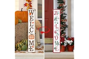 FLANGAIRY Two Sided Fall Christmas Welcome Sign For Front Porch, 47.2 Inchs Wooden Outdoor Tall Large Vertical Welcome Sign For Front Door Standing Porch Boards Decor, Outside Merry Autumn Winter Yard Home Decorations