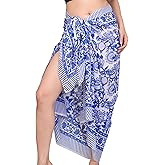 Hand Block Printed Cotton Sarong Wraps for Women – Lightweight Beach Swimsuit Cover Up, One Size Pareo (73 x 44 In)