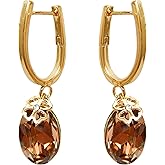Navachi 18k Gold Plated Crystal Multicolor Oval Zircon Crystal Hoop Earrings