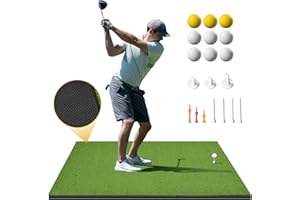 Shopsource 5x4ft Golf Hitting Mat, Thickened 21mm/31mm/36mm Artificial Turf Golf Practice Mats for Indoor Outdoor Backyard Driving Swing Training with 9 PU Balls, 3 Rubber Tees, 7 Tees