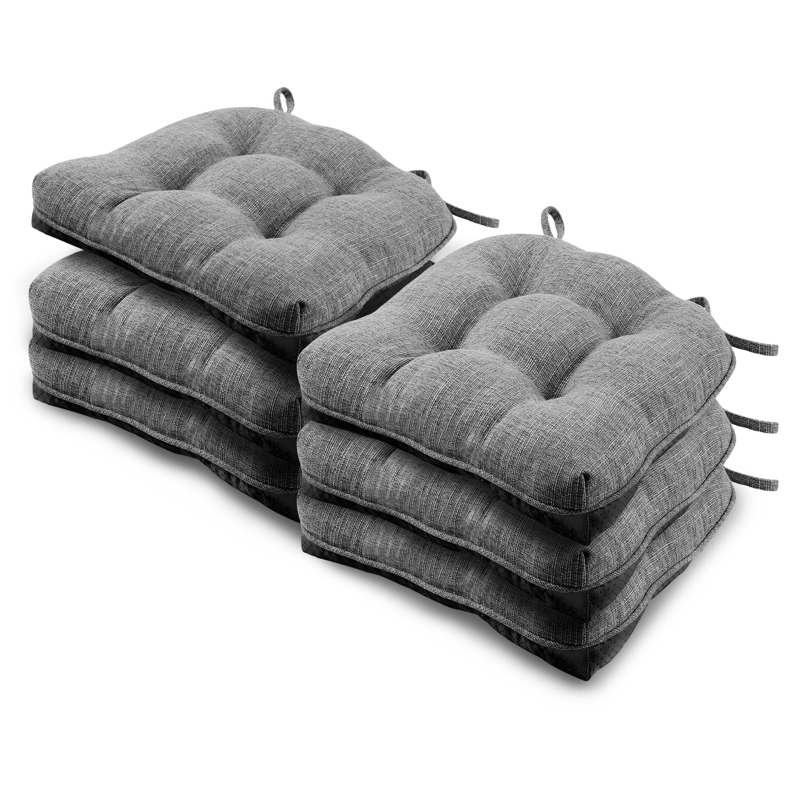 Photo 1 of Basic Beyond Chair Cushions for Dining Chairs 6 Pack, Chair Cushion with Ties and Non Slip Backing, 15.5 x 15.5 inches Tufted Chair Pads for Dining Chairs, Dark Grey